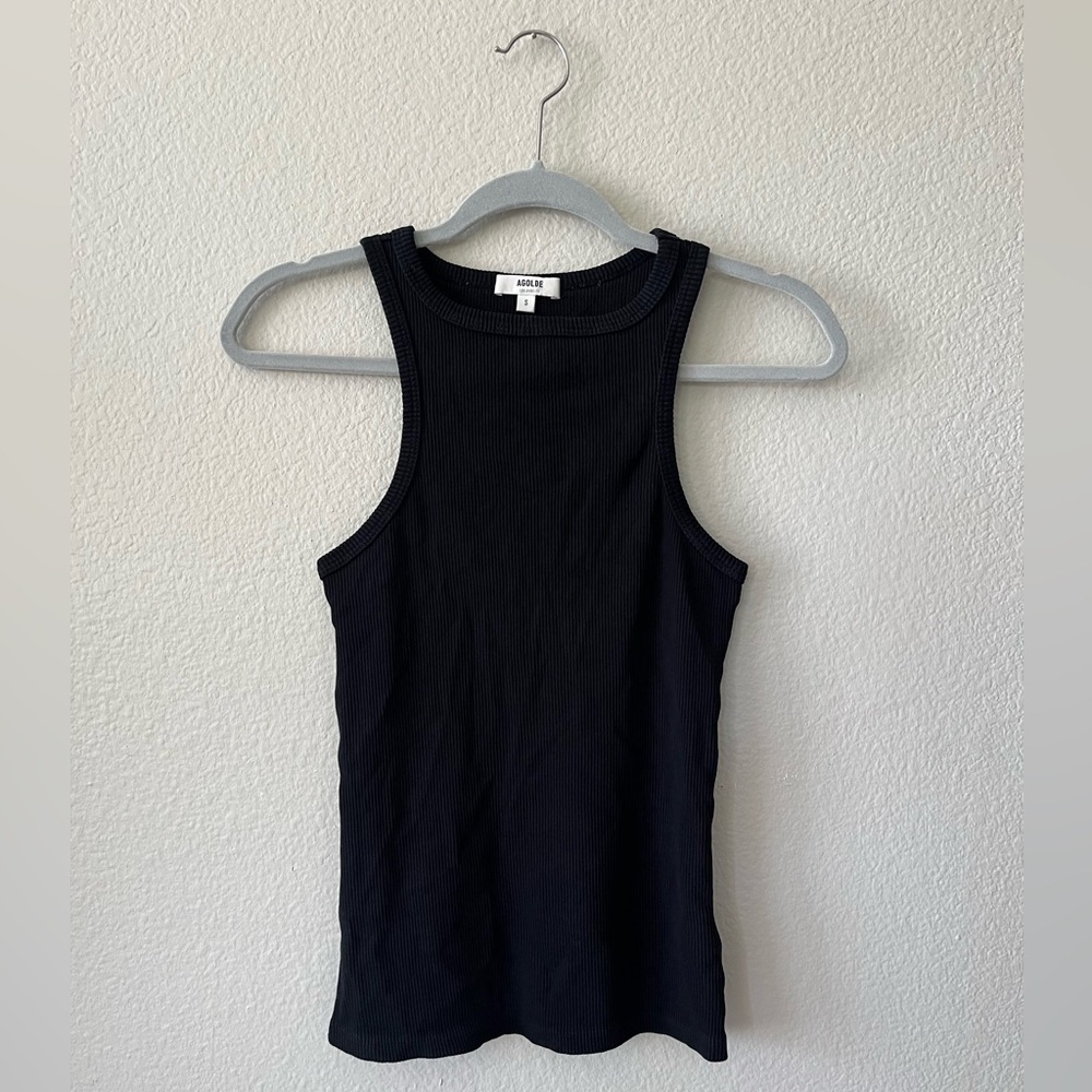 Bundle Agolde Rayne Black Tan Ribbed Cotton Lyocell Blend Tanks Women's Size S - Picture 5 of 16